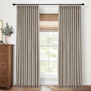 Pinch Pleated Blackout Curtains 108 Inch Long, Linen Blend, 100% Blackout Drapes with 20 Hooks, Ideal for Bedroom and Living Room, 40" W x 108" L (Pack of 2), Simple Taupe