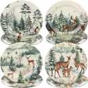 8 Pcs Christmas Melamine Salad Plates Winter Melamine Dessert Plates Assorted Designs Christmas Dishes Dinnerware Set for Xmas Birthday Party Gift Appetizer(Elk,Green,10 Inch)