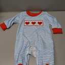 Sasaerucure Infant Newborn Baby boy Valentines day Outfit Heart Embroidery Striped Long Sleeve Romper Jumpsuit, Size 0-3M