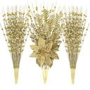 24 Pack Artificial Glitter Berry Stem Ornaments - 17.5 Inch Fake Christmas Picks Decorations with Poinsettia Flowers, Bead Sticks for DIY Christmas Tree, Wreath, Wedding & Small Vase Decor