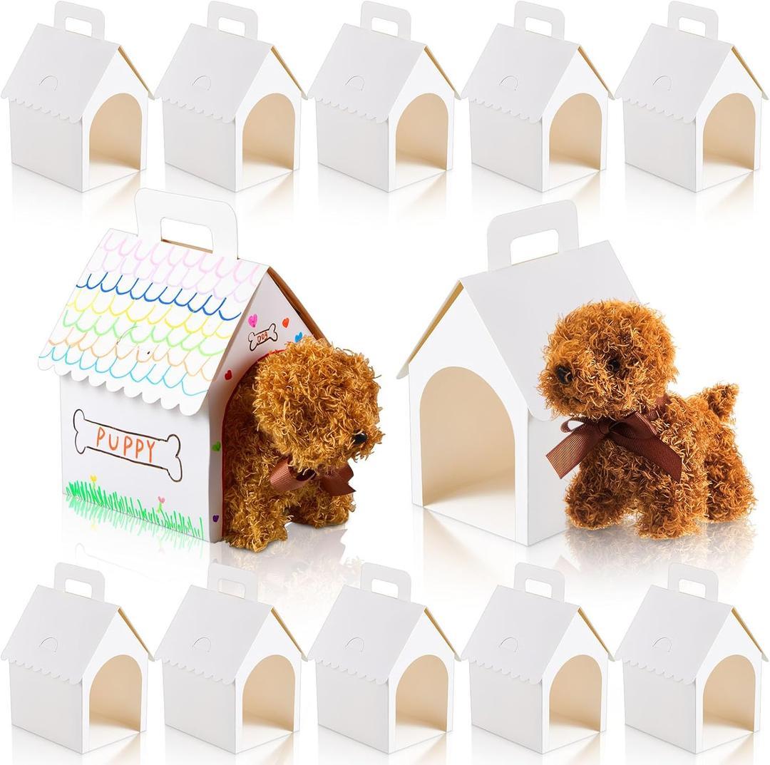ShinyRelief 24 Pcs Dog Party Favors Boxes Dog House Shaped Treat Gift Boxes with Holes Foldable with Handle for Christmas Puppy Pet Adoption Kid DIY Crafting Birthday (House Style)