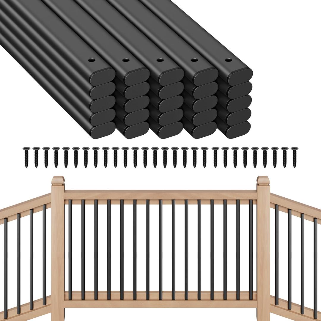 50 Pack Deck Balusters 32" Staircase Baluster for Deck Systems, Black Hollow Metal Spindles for Stair Railing and Porch Railing, Indoor Outdoor Use (1.5mm Thick)