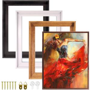 18x24 Canvas Floater Frame, Fits 1" to 1.25" Deep Gallery-Wrapped Canvas, Wood-Grain PS Floating Picture Frame for Paintings and Prints, Hanging Hardware Included, Dark Brown