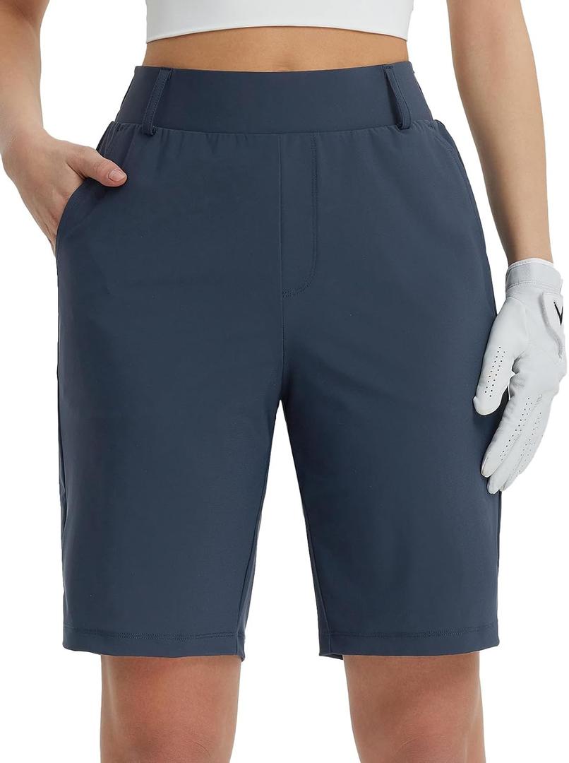 BALEAF Women's Golf Shorts 9'' Knee Length Stretch Bermuda Long Shorts Belt Loops Pockets Casual Work UPF 50+ (XS)