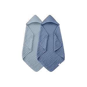 Looxii Baby Bath Towels 2 Pack Muslin Hooded Baby Towels for Newborn and Infants, 100% Cotton, Large 32x32Inch, Soft and Absorbent
