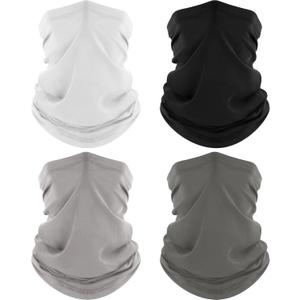 ROXUN 4 Pack Neck Gaiter, Cooling Breathable Face Mask UV Protection Scarf Hiking Bandana for Men/Women (Black+white+gray+light Gray)