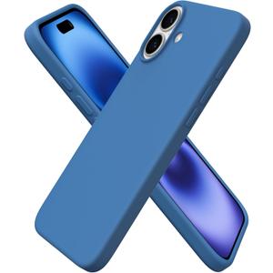 ORNARTO Compatible with iPhone 16 Plus Case 6.7, Slim Liquid Silicone 3 Layers Full Covered Soft Gel Rubber Phone Case Protective Cover 6.7 Inch, Blue