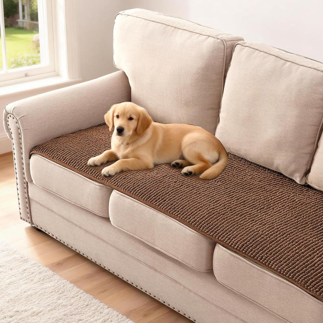 H.VERSAILTEX Plush Chenille Couch Cover for 3 Cushion Couch Anti Slip Washable Sofa Slipcovers Soft and Durable Furniture Protector for Dogs Cats Kids (27.5" x 71", Caramel)
