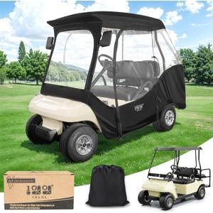 10L0L 4 Passenger Golf Cart Enclosure for Club Car DS, 600D Waterproof Windproof Portable Transparent Golf Cart Rain Cover/Driving Enclosure Black (Tailight Can Be Seen)