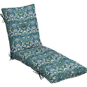 Arden Selections Outdoor Plush Modern Tufted Chaise Cushion, 76 x 22, Water Repellent, Fade Resistant, Tufted Cushion for Chaise Lounger 76 x 22, Sapphire Aurora Blue Damask