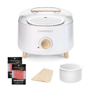 CHARMKEY Waxing Kit for Women with 200g Hard Wax Beads, 10 Applicator Sticks, Wax Warmer with 16.91oz Silicone Bowl, Wax Machine for hair removal at Home for Face, Full Body, Eyebrow, Bikini (White)