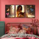 3pcs Black Girl Reading Books Canvas Wall Art Colorful Book Butterflies Posters Prints African American Girl Wall Decor Pictures For Living Room Bedroom Study Reading Room Home Decoration Unframed