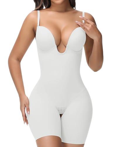 SHAPSHE Backless U Plunge Strapless Shapewear Tummy Control Butt Lifter Compression Bodysuit for Women Low Back Body Suit Size M