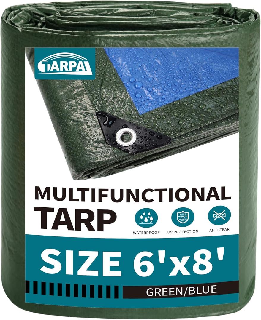 TARPAL 6x8 Feet Green Tarp Waterproof Small tarps Multipurpose Protective Cover All Purpose Poly Tarps Cover for Firewood Outdoor Furniture etc