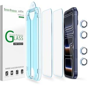 amFilm OneTouch Screen Protector for iPhone 17 Pro Max 6.9'' + Camera Lens Protector | Auto-Alignment install | Bubble Free | 9H+ Military-Grade Tempered Glass | FHD Clarity | Case Friendly | 2+4 Pack