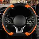 Binsheo Microfiber Leather D Shaped Steering Wheel Cover, Breathable, Anti Slip, Universal 15 inch, Black with Orange