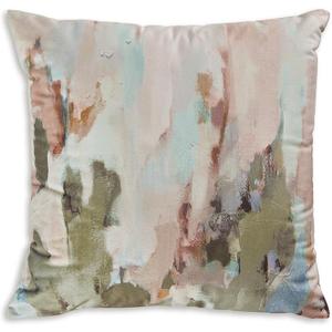 Signature Design by Ashley Lauretwood Contemporary Machine Washable Astract Watercolor Design Accent Pillow with Zipper Closure, Pink & Green, Square