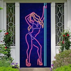 Neon Pole Dance Banner Backdrop Hot Show Hot Sexy Girl Dancing Theme Door Decor for Girls Bachelorette Bridal Shower Wedding Night Birthday Party Favors Decorations Supplies 35.4x72.8in-BECKTEN