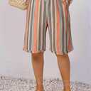 Womens Drawstring Elastic High Waist Plus Size Striped Print Summer Casual Loose Workout Lounge Shorts (Multicolor, 3X)