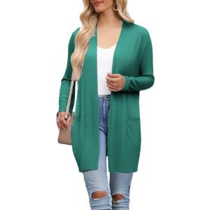 Naggoo Women Classic Open Front Lightweight Cardigans Casual Loose Kimono Long Sleeve Cardigan (Green, XXL)