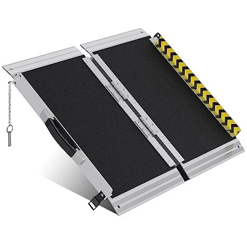 WHALEMOTOR Portable Wheelchair Ramp 2FT, Anti-Slip Aluminum Folding Portable Ramp, Wheelchair Ramps for Home, Weight Capacity Up to 600 LBS, with Transition Plates Above and Below