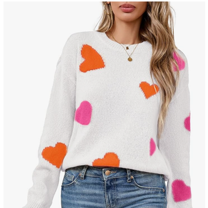 Womens Valentine Heart Sweater 2026 Valentines Day Trendy Cute Oversized Long Sleeve Pullover Sweaters Small