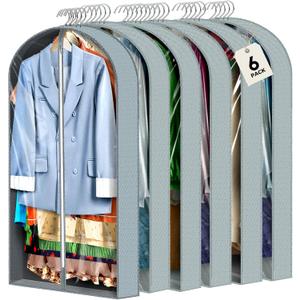 6 pcs 40" Garment Bags for Hanging Clothes, Clear Suit Bags for Closet Storage Clothing Storage, Garment Bags for Travel Covers with 4" Gussets for Coats, Jackets, Shirts and Sweater