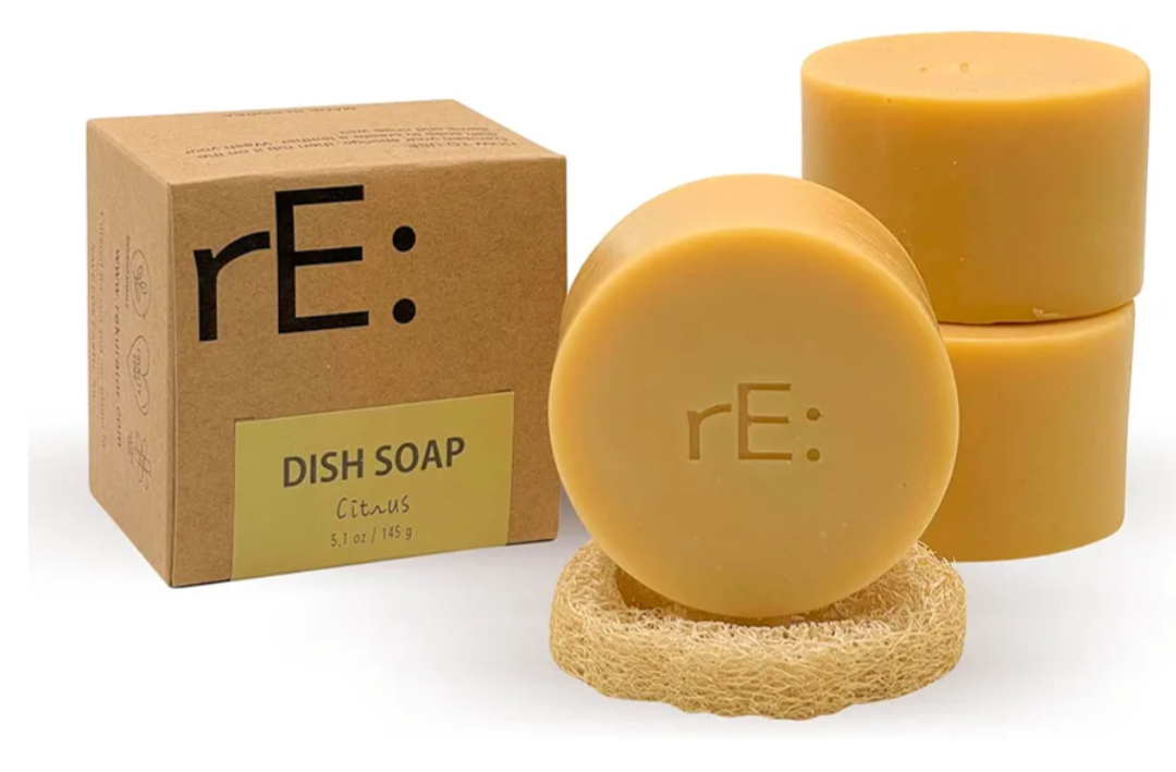 rE: REKURATOR Dishwashing Soap with Loofah Sponge – Eco-Friendly, Gentle, Plant-Based Dish Bar, No Artificial Dyes or Fragrance (Citrus Scented), 5.1 oz