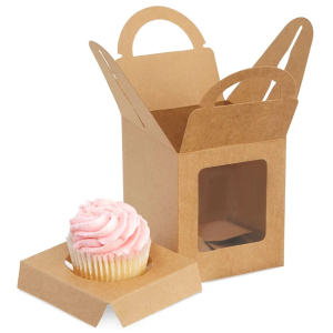 Juvale Single Cupcake Boxes with Inserts for Bakery - Individual Kraft Paper Packaging Containers for Dessert and Candy Apple (3.7 Inch) - 50-Pack Cupcake Containers