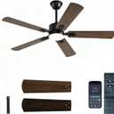 FUMLTP 52 inch Modern Ceiling Fans with Lights APP/Remote Control, Low Profile Reversible 6 Speeds Dimmable Ceiling Fan Light for Indoor/Outdoor Bedroom Living Room（Brown）