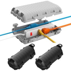 Outdoor Extension Cord Box, 2Pack Large Waterproof Electrical Box Plug Protector Cable Connection Safety Cover IP54 Water-Resistant for Power Strip, Holiday Light and Decorations, Grey+Black