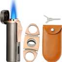 420 Carbon Steel  and Torch Lighter Set, Built-in , Triple Jet Flame Butane Lighter, Refillable Windproof Gas Lighter. Grey. (Sold Without Gas) (Gray)