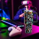 Gamer Lover Gift 40oz Tumbler with Handle and Lid Straw, Stainless Steel Double Walled Vacuum Insulated Cup, Gaming Gifts for Men Boys, Gamepad Water Bottle for Teen Boy 1PC