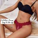 Avidlove Women's Panties Lace Underwear Panty Low Waist Thongs with Pearls Ball (Red, L)