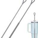 Silicone Straw Cleaner Brush, 2Pcs Straw Cleaner Brush Extra Long, Straw Brush Bristles Cleaner Brush for Cleaning Stanley, Metal Glass Straws, Drink Lid (Grey) 