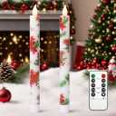 Christmas Flameless Taper Candles 2 Pack Christmas Poinsettia Flowers Battery Operated Candle with Remote Real Wax Flickering LED Fake Candle Home Decor for Xmas New Year Wedding Party