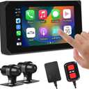 VSYSTO Motorcycle Dash Cam Front & Rear 1080P Cameras with 5.0" Wirelss CarPlay/Android Auto Waterproof Touch Screen, Supports GPS Navigation and Wi-Fi App
