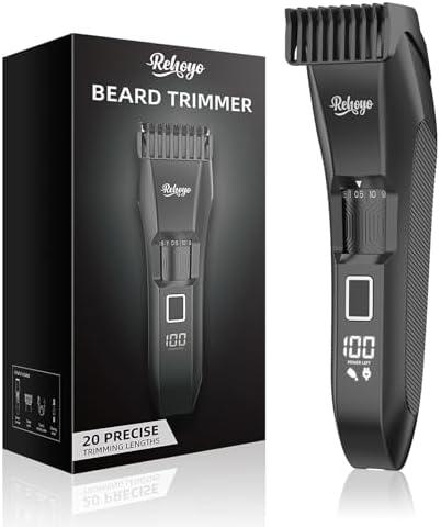 REHOYO Beard Trimmer for Men Adjustable: Professional Cordless Trimmer with 20-Length Dial – Waterproof Hair Clippers w/Stainless Steel Blades for Beard, Mustache & Face Grooming – Gifts for Dad & Him