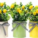 3 Pack Spring Lemon Decor for Kitchen, Artificial Lemons Branches with Colorful Metal Pots, Spring Summer Farmhouse Greenery Decoration for Home Kitchen Living Room