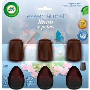 Air Wick Essential Mist Refill, 3ct, Linen & Petals, Air Freshener, Essential Oils (0.67 Fl Oz (Pack of 3))