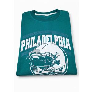 Men's Philadelphia Football Helmet Graphic Sweatshirt, Casual Crewneck Pullover, Green XL