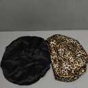 ZHENSILK 2Pcs Satin Bonnet for Sleeping, Silk Hair Bonnets, Soft Elastic Band Silk Sleep Cap, Hair Wrap for Women(Black Leopard)