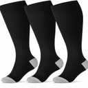 3 Pairs Wide Calf Compression Socks for Women Men 20-30 mmHg Knee High (Black)