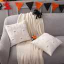 LUOYEHK Halloween Throw Pillow Covers 18x18 Set of 2 White Ghosts Embroidered Pillow Cases Holiday Velvet Cushion Covers for Couch Sofa Bed