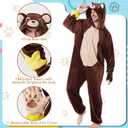 Ezuwail Unisex Animal Onesie for Adults,Cute Cosplay One Piece Pajamas, Soft Flannel Halloween Costume for Men and Women (Brown, S)