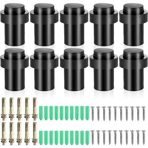 10 Pack Floor Door Stopper Black Cylindrical Door Stops 2.4'' Stainless Steel Floor Mounted Doorstops with Rubber Bumper Modern Decorative Doorstopper Wall Protector for Bottom or Top of Doors