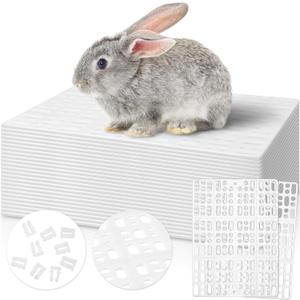 BBTO 24 Pieces Plastic Rabbit Cage Mat Durable Rabbit Feet Pad Small Animal Feet Pad Cage Resting Mat with a Convenient Connectors, Bunny Pads for Easy Cleaning for Bunny Rat Guinea Cats(White)