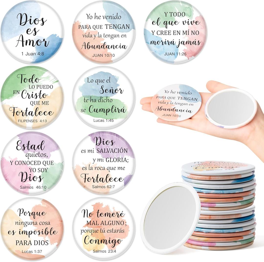 Y1tvei Spanish Watercolor Bible Mirrors - 36Pcs Watercolor Bible Verse Mini Compact Mirror Colorful Small Portable Round Pocket Mirror for Women Purse Christian Inspirational Church Party Favors Gifts