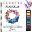 Watercolor Workbooks Coloring Book Beginner Friendly Painting Kit Easy Nature Scenes Paint Set Art Crafts for Creative Exploration Gift for Adults (Flowers, with Palette)