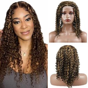 Highlight Blonde Lace Front Wigs Human Hair P1B/27 Colored Wigs For Black Women 4x1 HD Lace Closure Wig Virgin Hair 20'' Kinky Curly P1B/27 Honey Blonde Colored Wig 150% Density Per Plucked